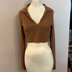 Wild Fable Cognac/ Tarl Long Sleeve Crop Top Responsible Style Size Medium.